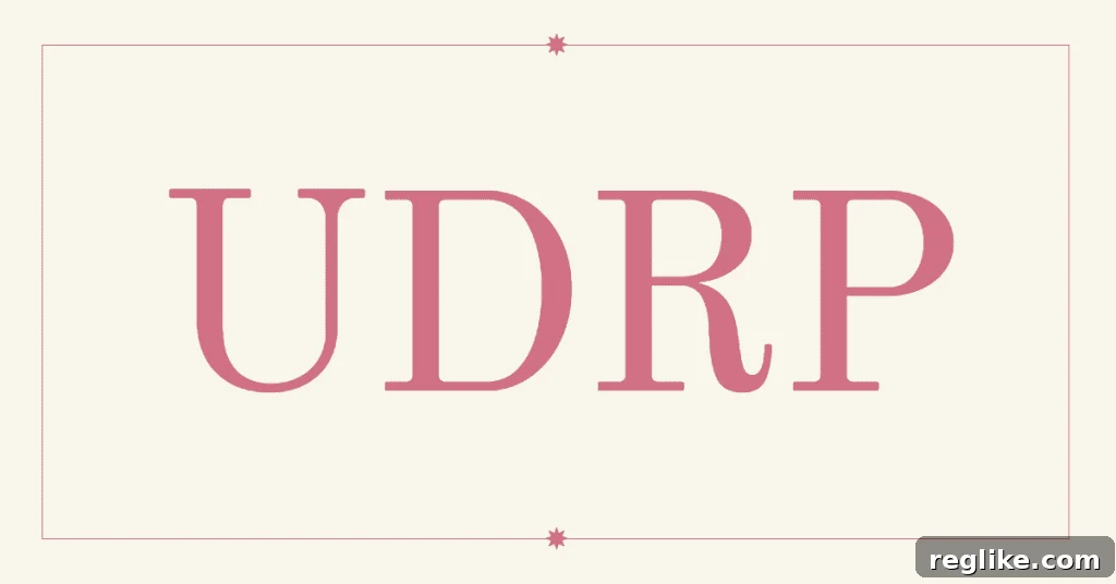UDRP in red on a cream background