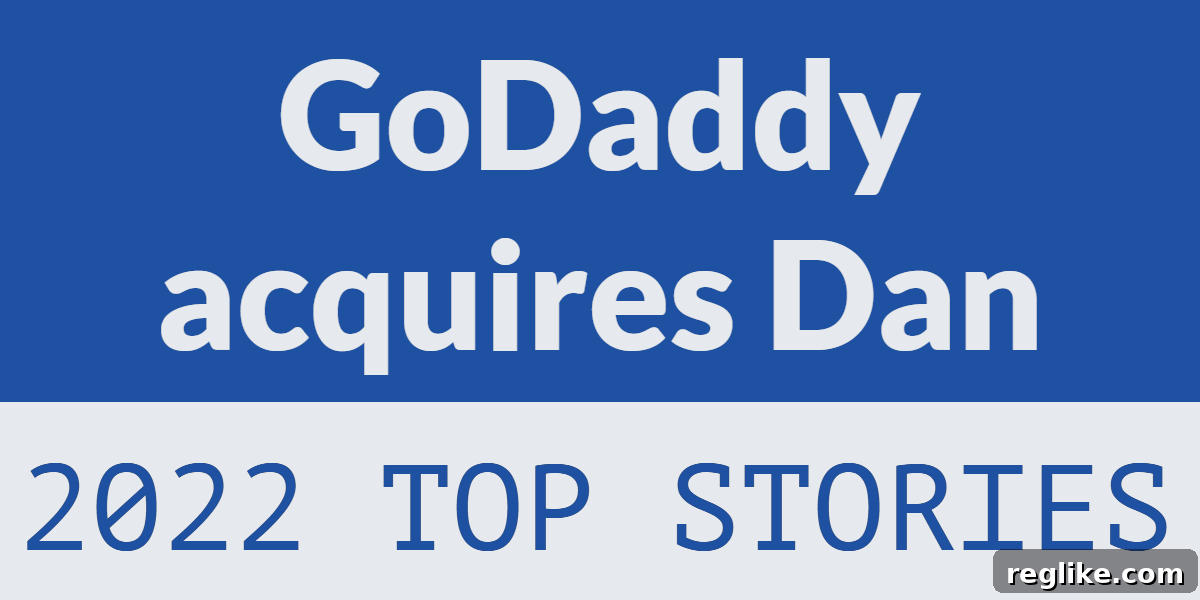GoDaddy Buys Dan in Major 2022 Deal 2 'godaddy acquires dan' and '2022 top stories' in print on a blue background