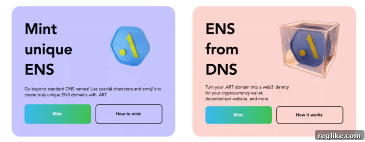 Art simplifies domain connection to ENS. 2 Graphic showing that .art domains can be minted on ENS.