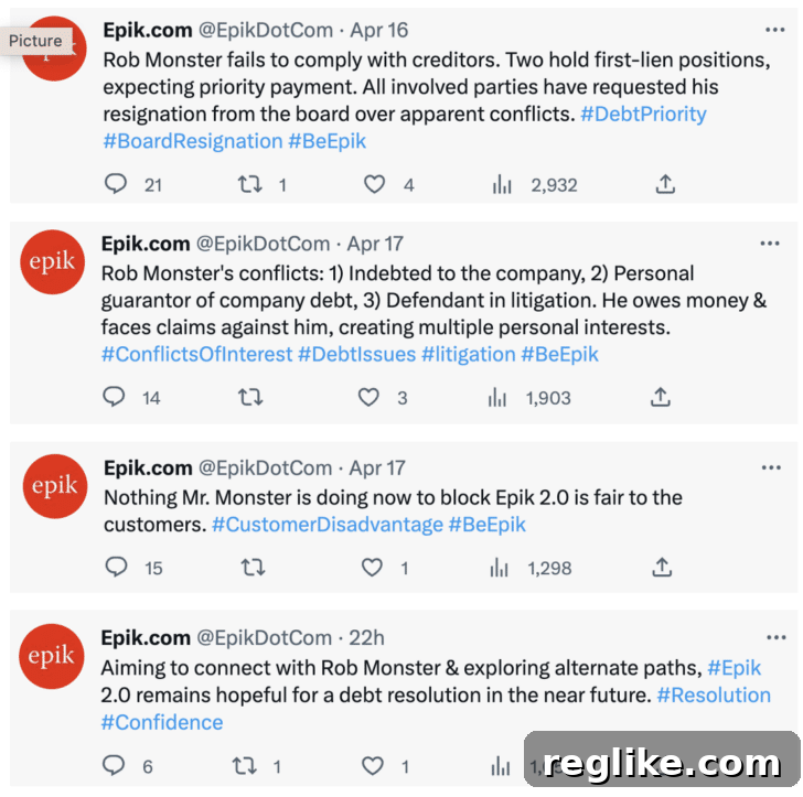Epik Confronts Rob Monster: Resign or Face Lawsuit 3 Screenshot of Epik's tweets outlining the Masterbucks shutdown due to financial risks and threatening legal action against Rob Monster.