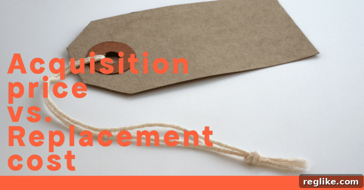Comparing Acquisition and Replacement Costs 2 Domain pricing strategies: Acquisition price vs. replacement cost dilemma, illustrated with a price tag.