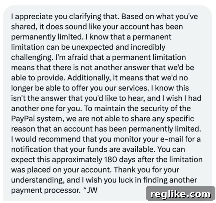 Why Your Subscription Business Should Ditch PayPal 2 Message from PayPal informing someone their account was closed