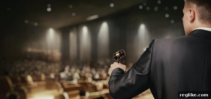 Live Domain Auction Rakes In $2.2 Million 2 person leading an auction with a gavel in their hand, symbolizing premium domain name sales and digital asset investments