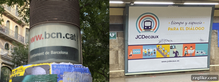 Spanish Domains: .Com's Enduring Reign, Yet .ES is Surging 2 Advertisements in Spain. On left, bcn.cat and on right, one for jcdecaux.es
