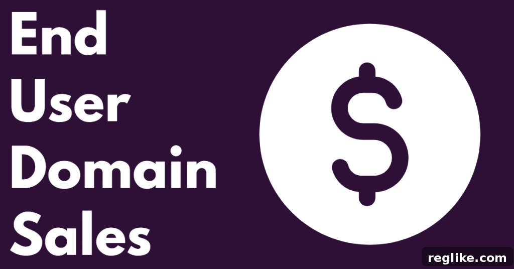 10 New End User Domain Deals 2 Graphic with purple background and a dollar sign with the words "end user domain sales"