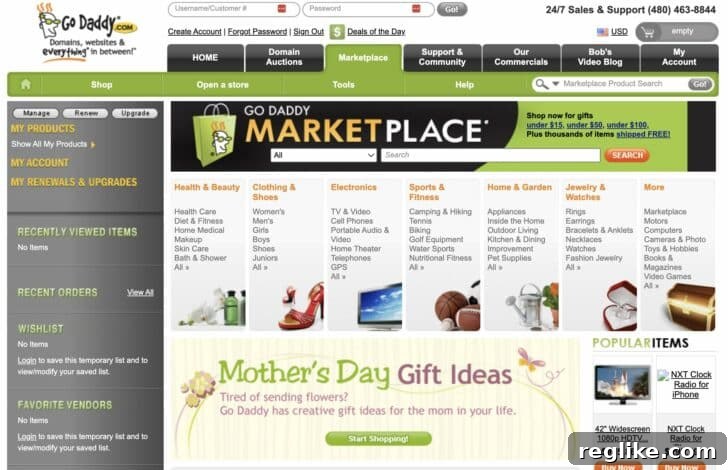 Screenshot of GoDaddy marketplace in 2011