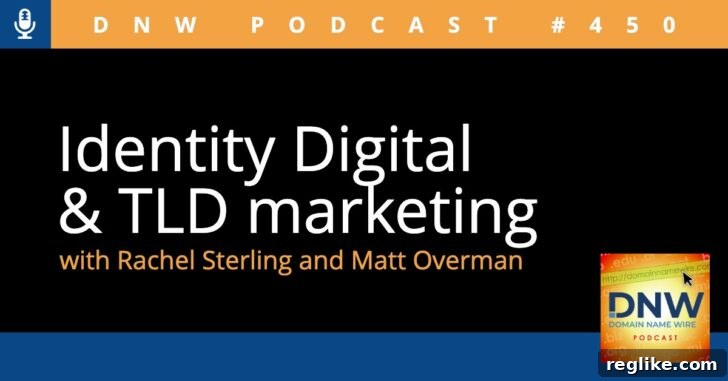 Identity Digital and TLD Marketing on DNW Podcast 450 2 Black background with words "Identity Digital & TLD marketing"