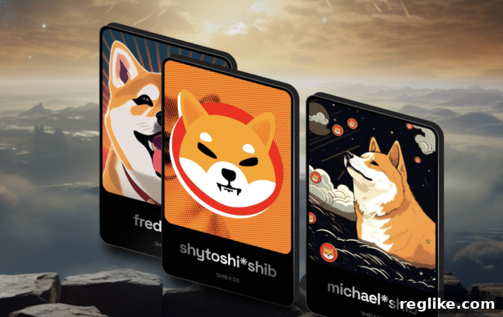Pictures of three cards with Shiba Inu images and Shiba Inu web3 names
