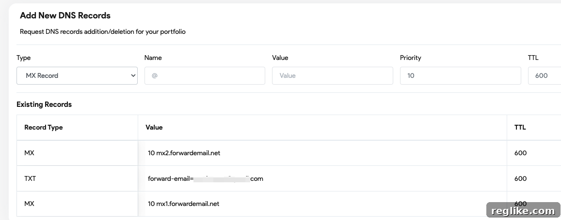 Unlock Catch-All Email Forwarding in Squadhelp 4 Squadhelp Custom DNS setting pages screenshot