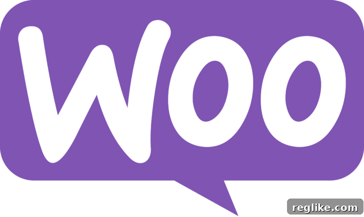 WooCommerce logo with Woo in a purple quote box