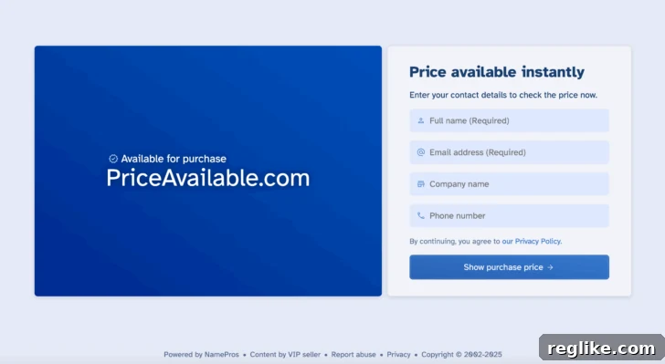 NamePros Unveils Game-Changing Buy Now Feature 2 NamePros sales lander image, showcasing the new hybrid 'Buy Now' with email capture feature.