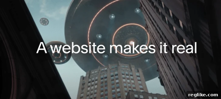Private Equity Takes Over Squarespace 2 Still image from 2024 Squarespace Super Bowl commercial shows UFOs over a city with the words "A website makes it real"