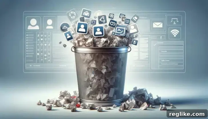 Image of a trash can full of user profiles, symbolizing the deletion of old forum accounts
