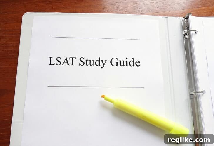 Image of a LSAT Study Guide on a desk with highlighter 