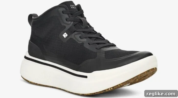 AHNU Footwear Faces Domain Name Roadblock 2 Image of a AHNU brand shoe, with a black upper and white sole, symbolizing the relaunched footwear line.