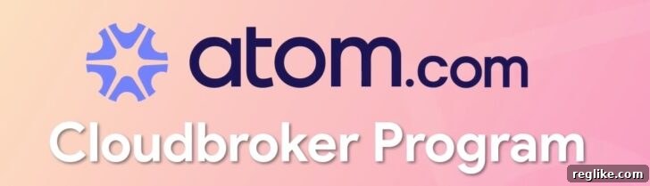Atom Unveils Lucrative Broker Affiliate Program 2 Atom.com logo with 'Cloudbroker Program' in white text below it, symbolizing a partnership opportunity for domain sales and commission earnings