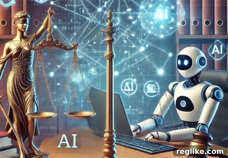 Young.com: Redefining Debate, Reinventing Law 2 Image of a robot working on a legal case with the initialism "AI" next to it