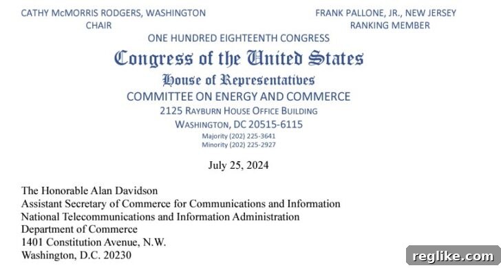 Masthead for letter from US House of Representatives Committee on Energy and Commerce
