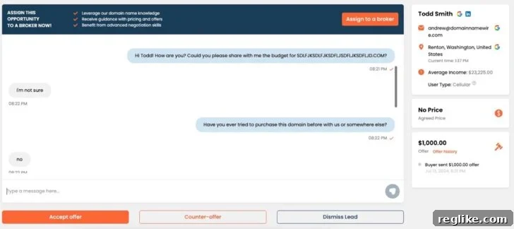 Saw.com Unveils Innovative Domain Marketplace 2 Example saw.com brokerage page showcasing the interactive chat feature