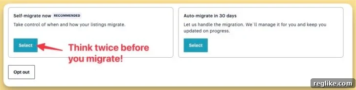 Dan.com Afternic Migration Woes 2 Image of Dan migration with warning "think twice before you migrate"