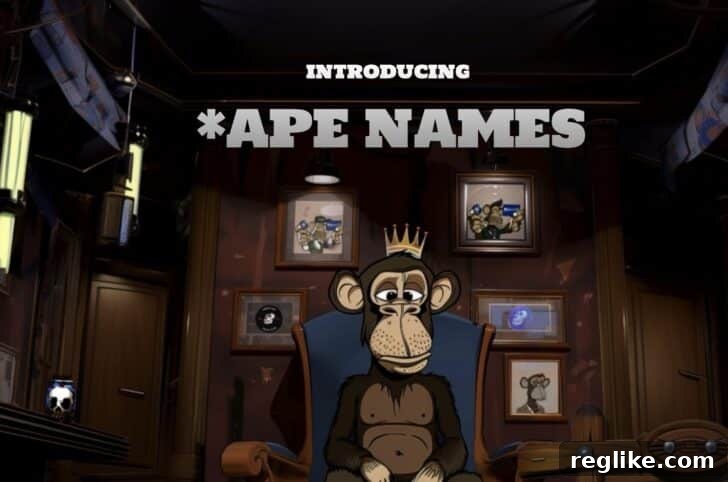Locker Launches, Ape Joins the Blockchain Naming Rush 2 Image of *ape names for bored ape yacht club, with picture of ape sitting on a chair