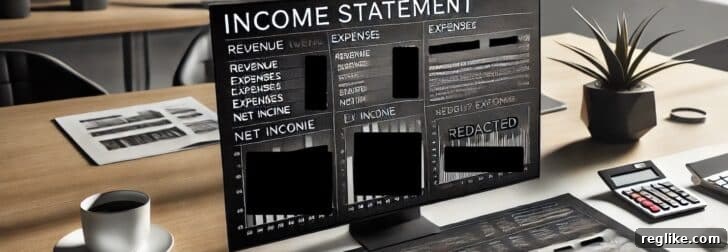 Image of a redacted income statement illustrating sensitive information being obscured