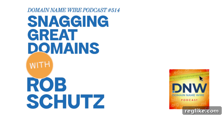 Rob Schutz podcast graphic - a visual representation of a podcast episode featuring Rob Schutz discussing domain names and entrepreneurship