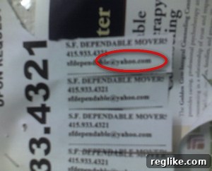 Flyer showing only a Yahoo email address, indicating lack of a professional domain