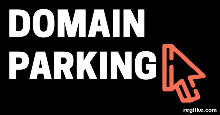 The words "domain parking" with an orange mouse cursor