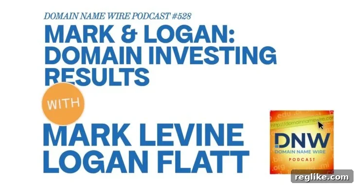 Mark and Logan Unveil Domain Investing Outcomes DNW Podcast 528 2 Graphic with the words "Mark & Logan: Domain Investing Results" highlighting their successful year in domain investments.