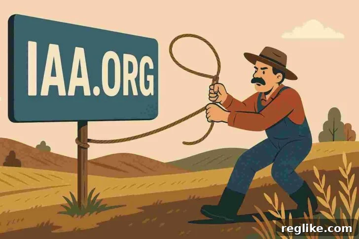 Illinois Agricultural Association's Reverse Domain Hijacking Attempt 2 A farmer lassoing a sign with iaa.org on it, symbolizing a domain name dispute