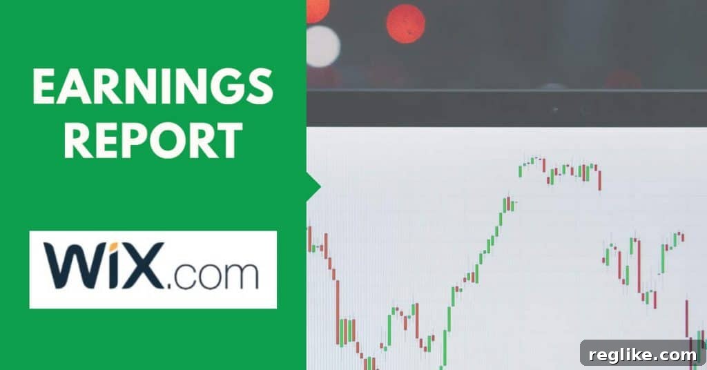 A picture of a stock chart with red and green blocks and the words "earnings report", with the Wix.com logo