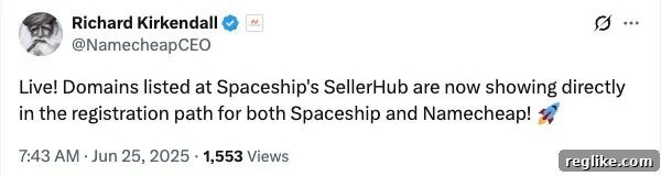 Spaceship SellerHub Domains Integrate into Namecheap Registration 3 SellerHub tweet: Live! Domains listed at Spaceship's SellerHub are now showing directly in the registration path for both Spaceship and Namecheap!