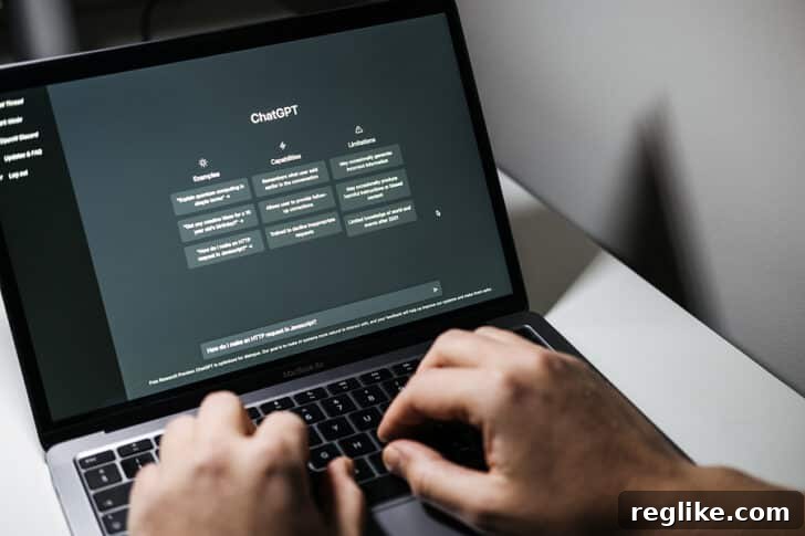 The AI Imperative: Crafting Websites for Large Language Models 2 Man typing on a computer with a generative AI interface, illustrating the shift to AI-driven search