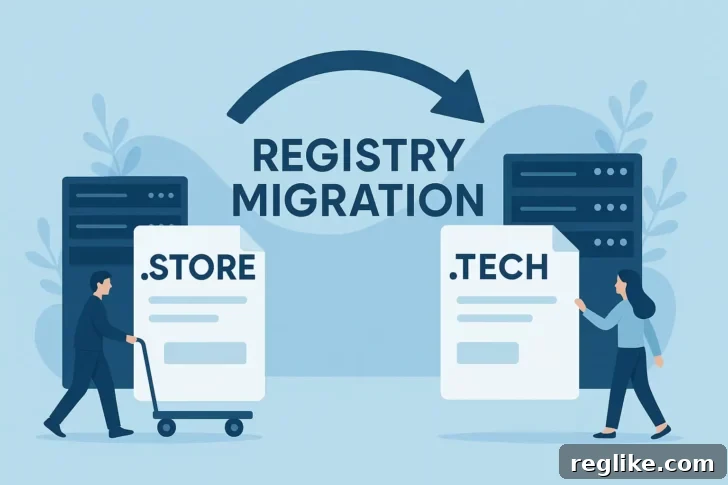 Radix Commences 10 Million Domain Migration to Tucows 2 Two servers with someone moving domains between them, symbolizing a major domain migration