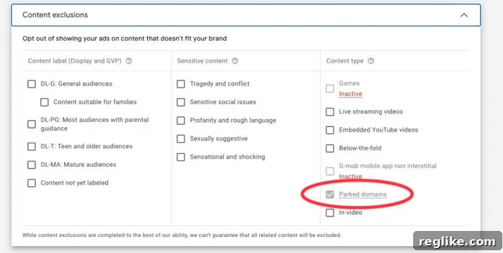 Google's Parked Domain Purge Eliminates Last Advertisers Crushing Parking Revenue 2 Google adwords exclusions