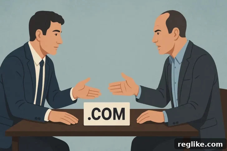 Asking Price Power: Unlocking Domain Deal Potential 2 Two people engaged in a strategic negotiation process over a table, symbolizing business deals and pricing discussions.