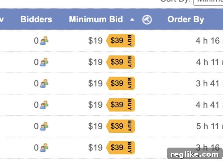 Bid or buy inventory from SnapNames