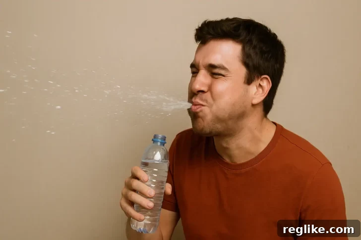Company Accuses Brent Oxley of Typosquatting Its Brand Name 2 Person holding water bottle spitting out water