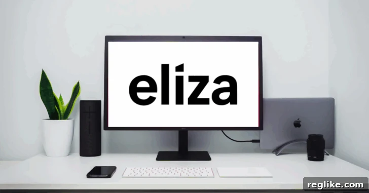 Eliza logo on a computer screen, symbolizing the brand identity of an AI startup focused on enterprise solutions