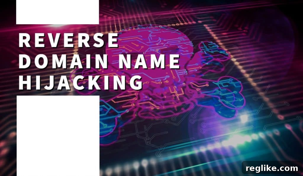 The words "Reverse domain name hijacking" and a computing image of a skull