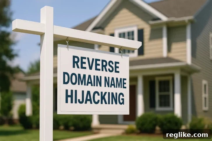 Reverse Domain Name Hijacking on real estate sign in front of house