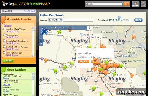 GoDaddy Unveils Location-Based Domain Finder 2 GoDaddy GeoDomain Tool Interface