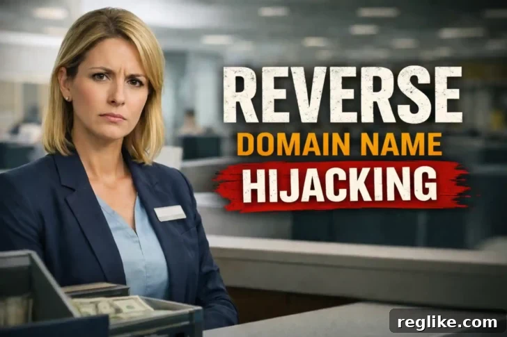 Frowning bank teller illustrating reverse domain name hijacking