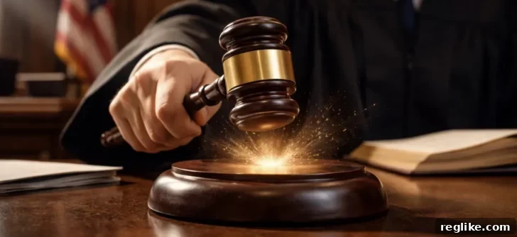 Judges gavel striking plate symbolizing legal authority and enforcement