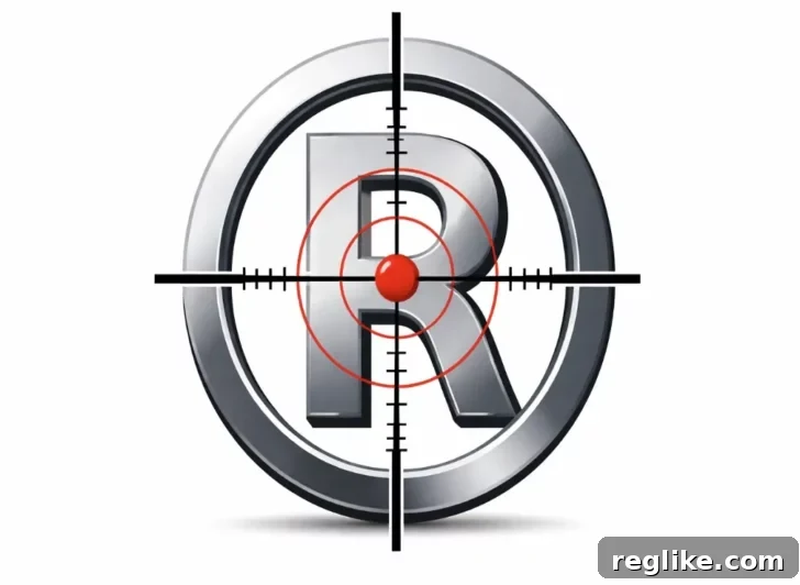 Trademark symbol with a target, representing trademark targeting
