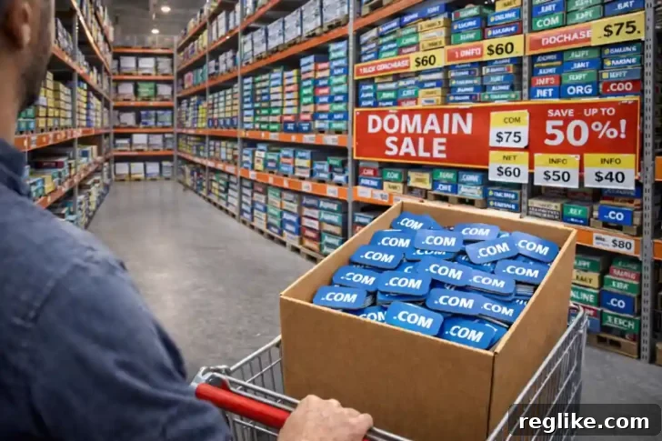 33 Domains from Atom Wholesale My Eye Opening Discoveries 2 Man at warehouse club looking at discounted domain names.