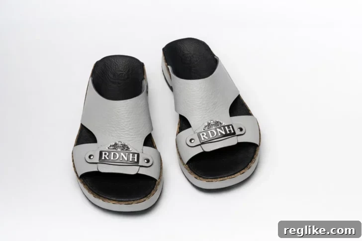 Fancy leather sandals with the brand RDNH on them, symbolizing the dispute