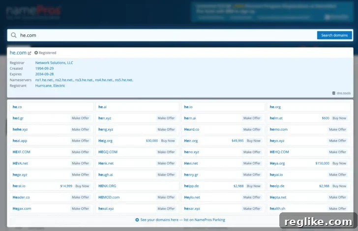 NamePros Powers Up Domain Discovery with Search and Spotlighted Listings 2 Search results on NamePros for a domain, showcasing the new enhanced lookup features.