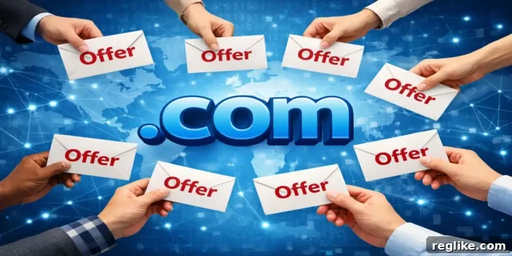 From Spark to Strategy Mastering Your Domain Portfolio 2 Hands holding offerings around .com